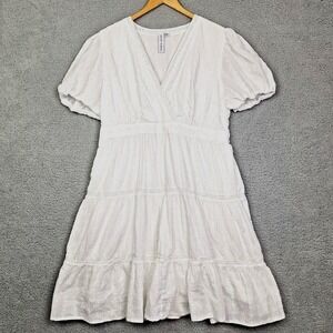 Grace Karma Mini Dress Womens XL White Swiss Dot Eyelet Tiered Cottagecore Boho